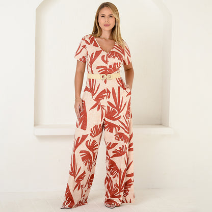 Macacão Pantalona M/C Bolsos BBonnie Esther Estampados