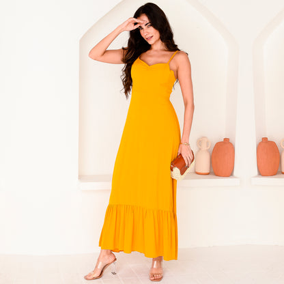 Vestido Longo com Decote nas Costas e Babado BBonnie Anelise