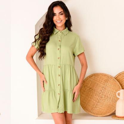 Vestido Chemise M/C Barra Babado Botões  BBonnie Ohana