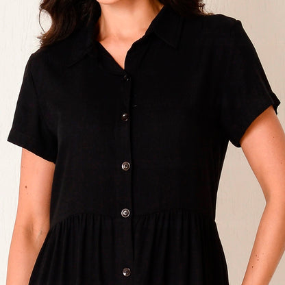 Vestido Chemise M/C Barra Babado Botões  BBonnie Ohana