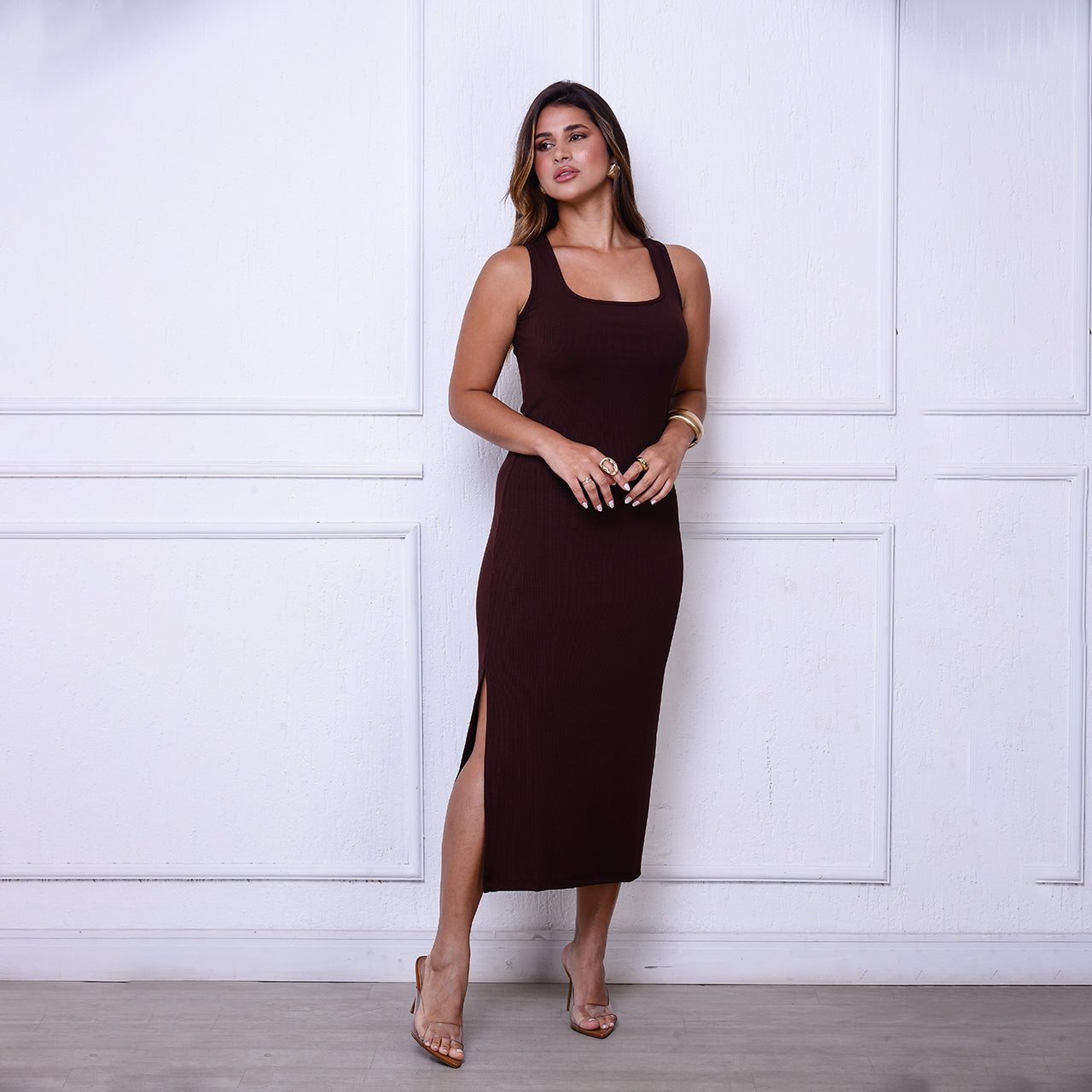 Vestido Joice BBonnie – Midi Canelado em Ribana