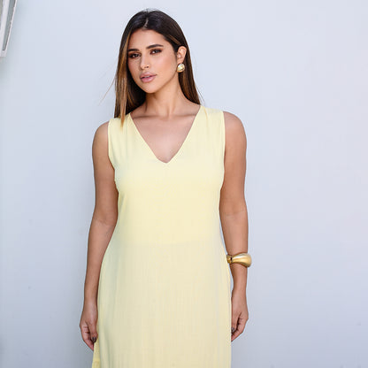 Vestido Longo com Barra Franzida BBonnie Isabelly Amarelo
