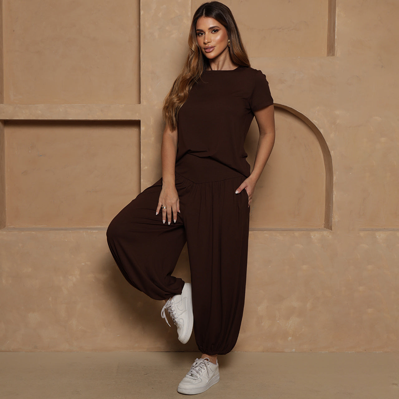 Conjunto Jasmine BBonnie – Blusa e Calça Aladim Marrom B'Bonnie