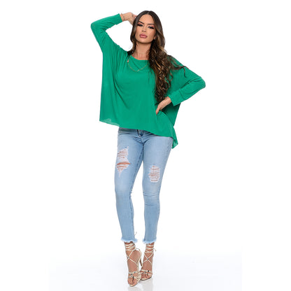 Blusa Quadrada M/L Decote Canoa BBonnie Helô Verde Bandeira