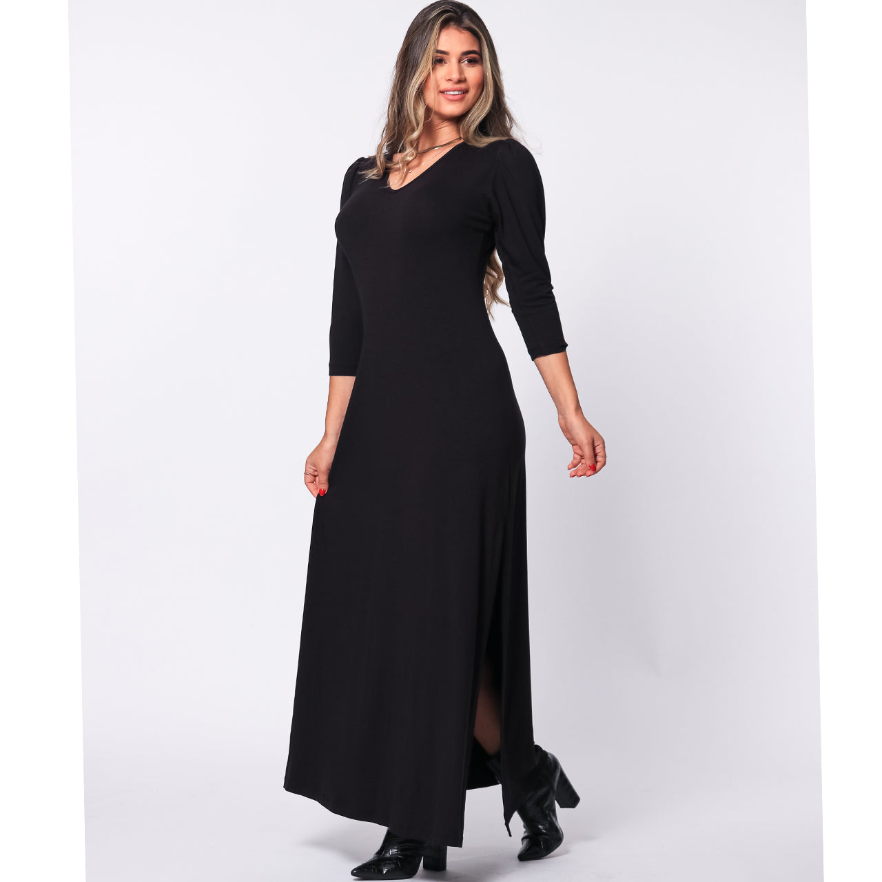 Vestido Longo Fenda Lateral  BBonnie Tiana Preto