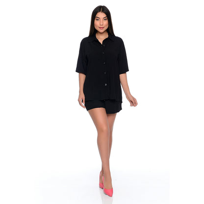 Conjunto de Camisa e Shorts Viscose BBonnie Madonna Preto