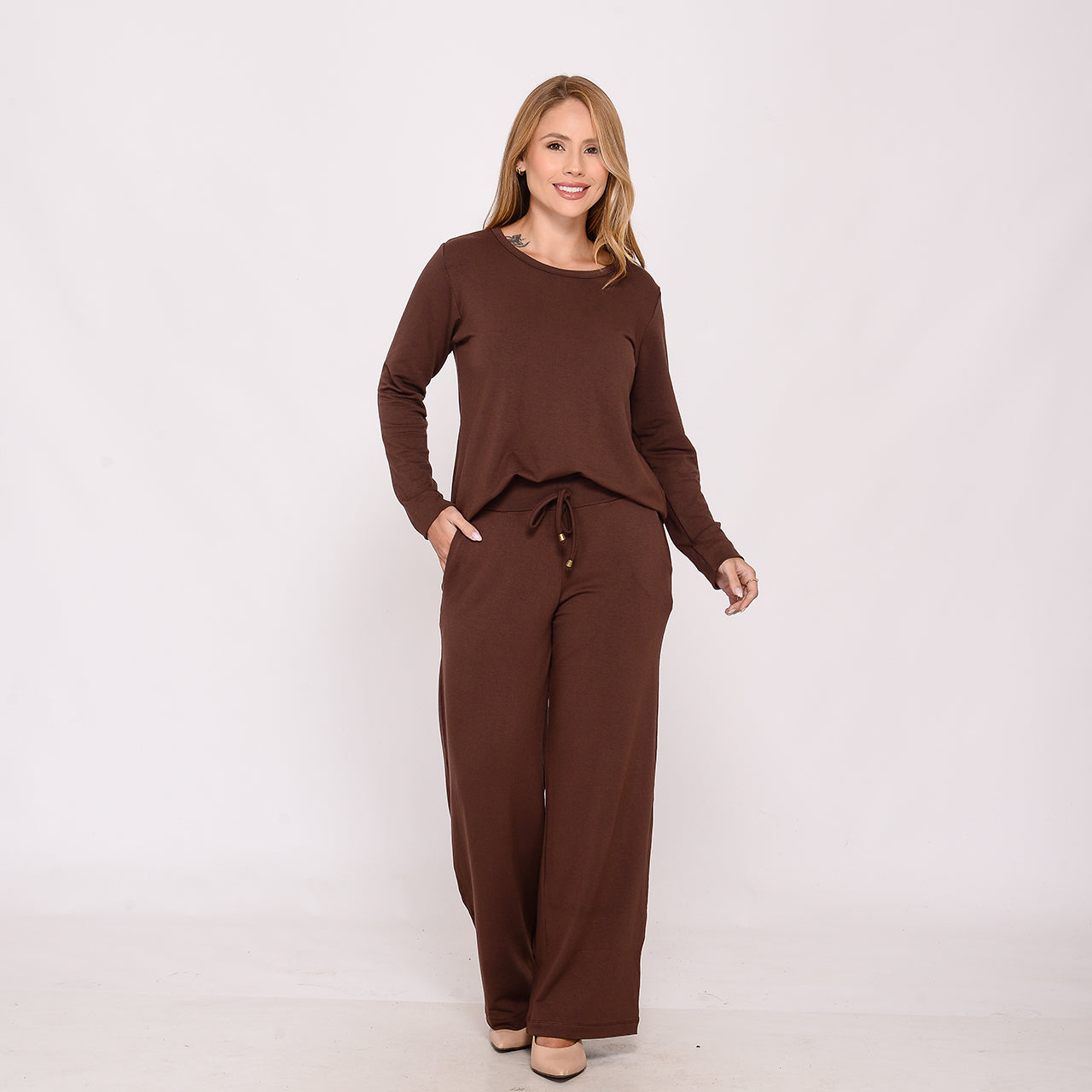 Conjunto Calça e Blusa de Moletinho BBonnie Milena Marrom