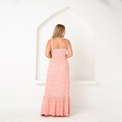 Vestido Longo Alça Barra Guipir com Bojo  BBonnie Sarah Floral Rosa