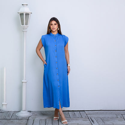 Vestido Chemise Midi Botões M/C  BBonnie Sienna Azul