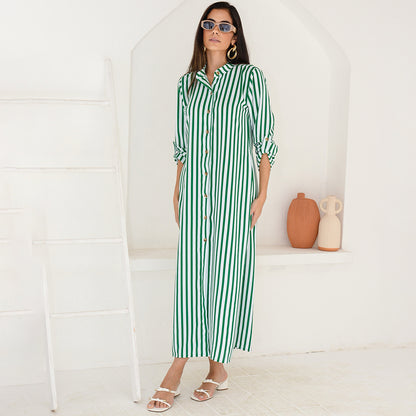 Vestido Chemise Botões M/L B’Bonnie Valentina Listra Verde
