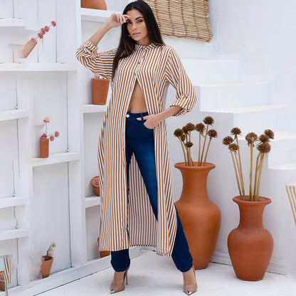 Vestido Chemise Botões M/L B’Bonnie Valentina Listra Caramelo