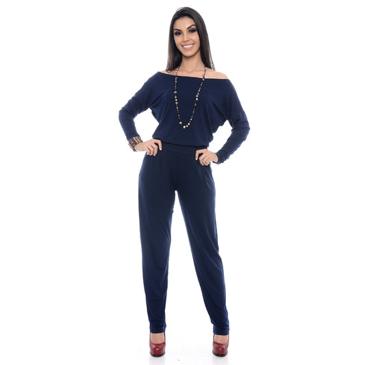 Macacão M/L Decote Canoa  BBonnie Maitê  Azul Marinho