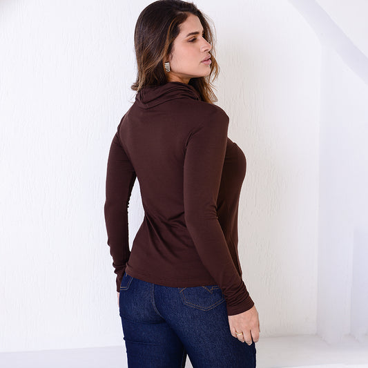 Blusa Gola Rolê Manga Longa BBonnie Lorena Marrom