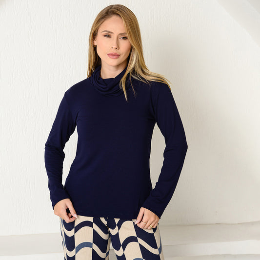 Blusa Gola Rolê Manga Longa BBonnie Lorena Azul Marinho