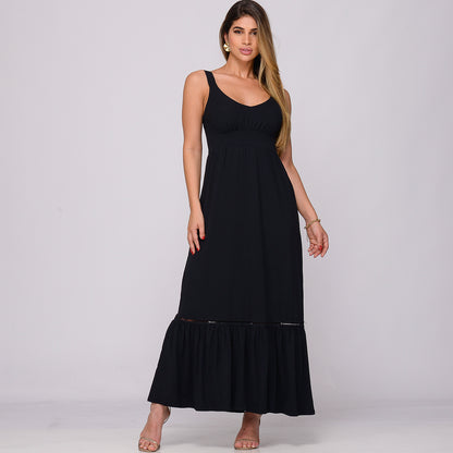 Vestido Longo Alça Barra Guipir com Bojo  BBonnie Sarah Preto