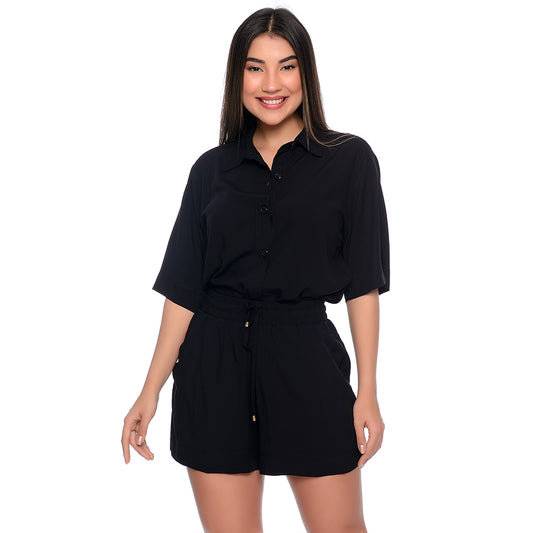 Conjunto de Camisa e Shorts Viscose BBonnie Madonna Preto