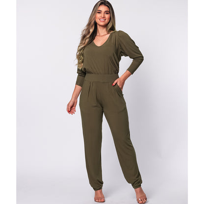 Macacão Manga Bufante BBonnie Greta Verde Militar