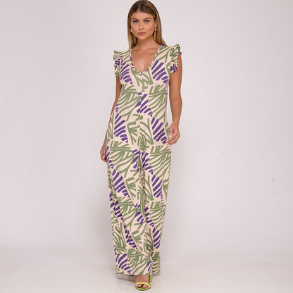 Macacão Pantalona Manga Babado BBonnie Lays Est Roxa