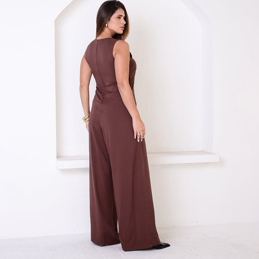 Macacão Pantalona Decote V  BBonnie Bianca Marrom
