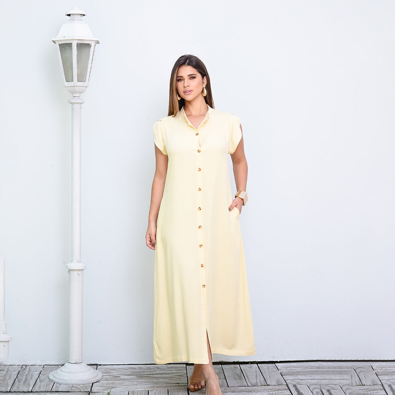 Vestido Chemise Midi Botões M/C BBonnie Sienna Amarelo