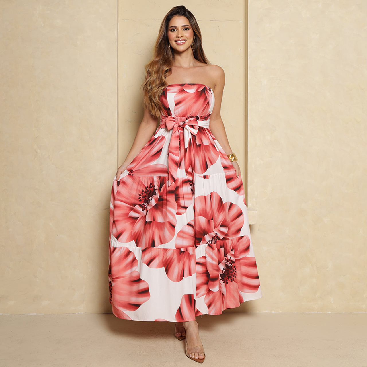 Vestido Longo Flor BBonnie Feminino Tomara que Caia Estampados