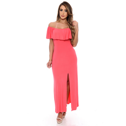 Vestido Longo Ciganinha com Fendas  BBonnie Monique Coral