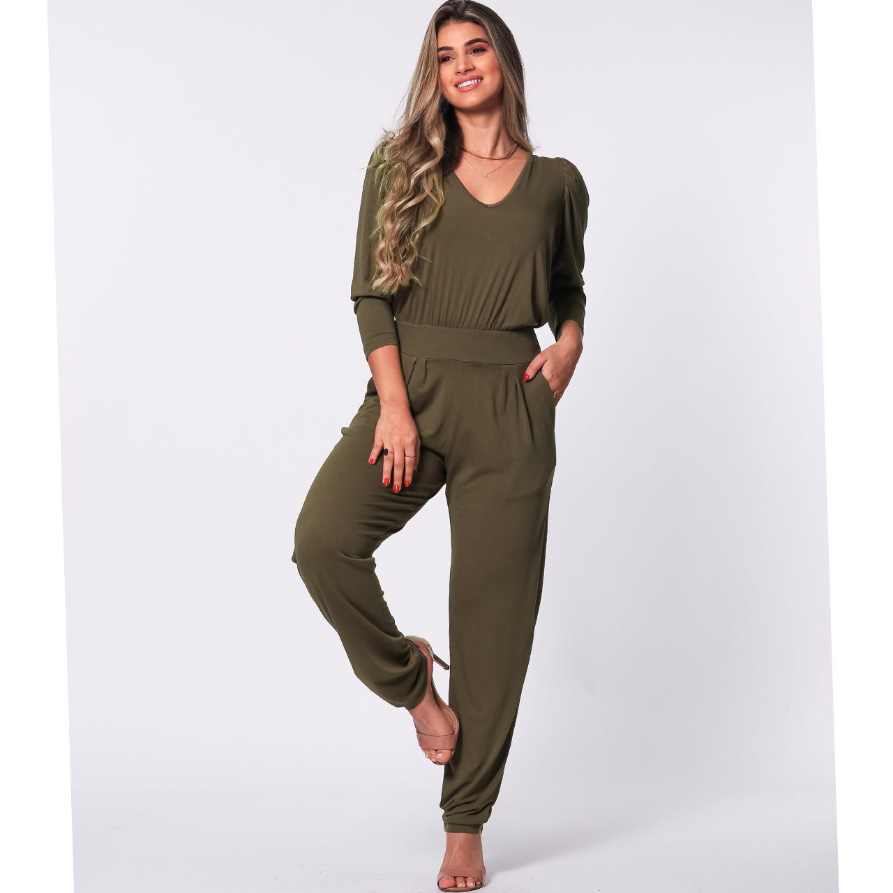 Macacão Manga Bufante BBonnie Greta Verde Militar