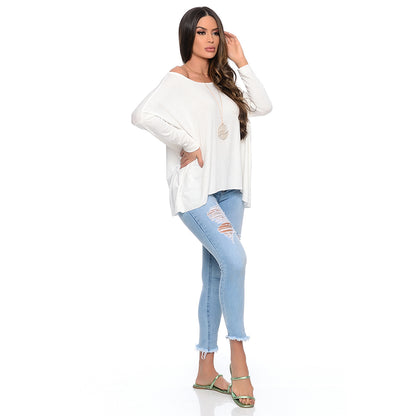 Blusa Quadrada M/L Decote Canoa BBonnie Helô Off White