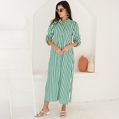 Vestido Chemise Botões M/L B’Bonnie Valentina Listra Verde