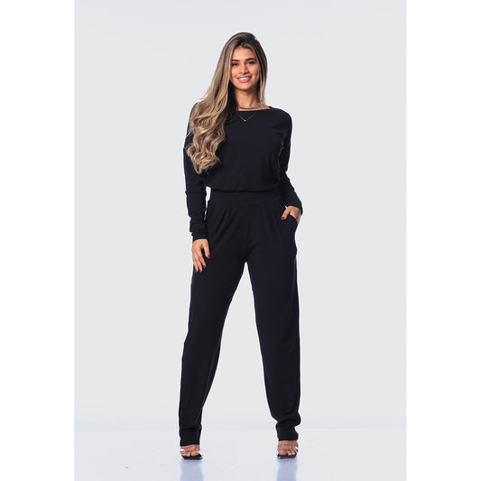 Macacão M/L Decote Canoa  BBonnie Maitê Preto