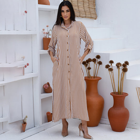 Vestido Chemise Botões M/L B’Bonnie Valentina Listra Caramelo