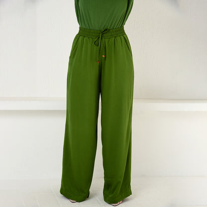 Calça Pantalona em Viscose BBonnie Manu Verde Militar