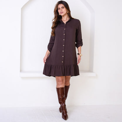 Vestido Chemise Botões M/C BBonnie Rebeca Marrom