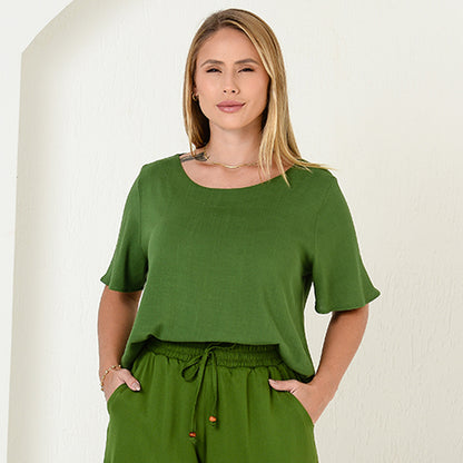 Blusa Viscose M/C BBonnie Leona Verde Militar