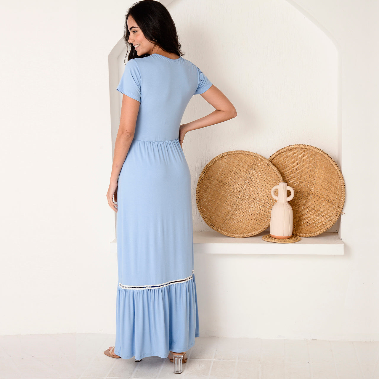 Vestido Longo M/C Barra Guipir  BBonnie Adriana Azul