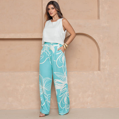Calça Pantalona em Viscose BBonnie Manu Estampa Jade B'Bonnie