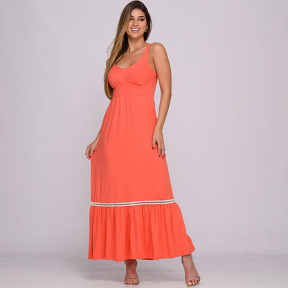 Vestido Longo Alça Barra Guipir com Bojo  BBonnie Sarah Coral