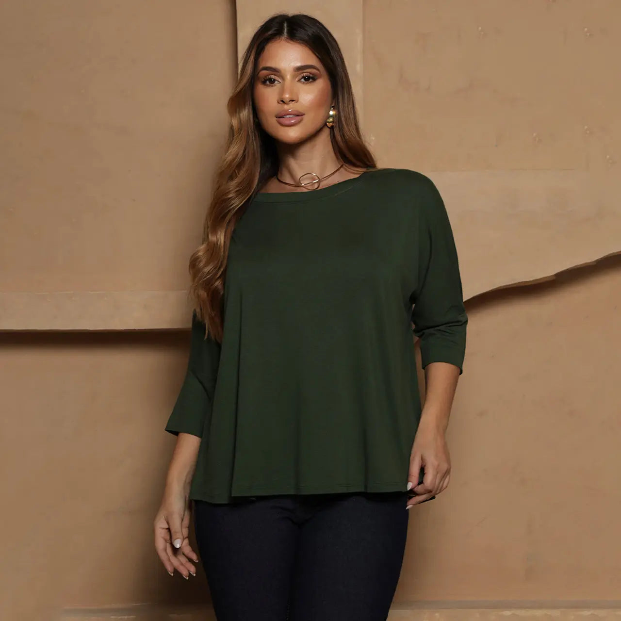 Blusa Amelia BBonnie Feminina Manga 3/4 em Malha Viscolycra Off White