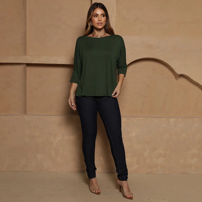 Blusa Amelia BBonnie Feminina Manga 3/4 em Malha Viscolycra Off White
