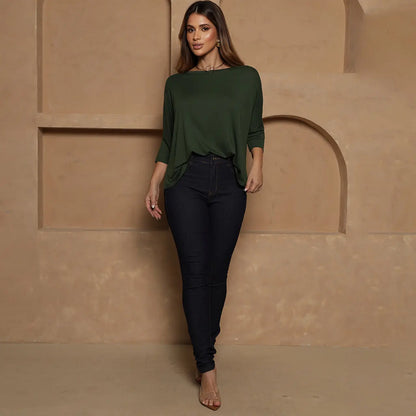Blusa Amelia BBonnie Feminina Manga 3/4 em Malha Viscolycra Off White