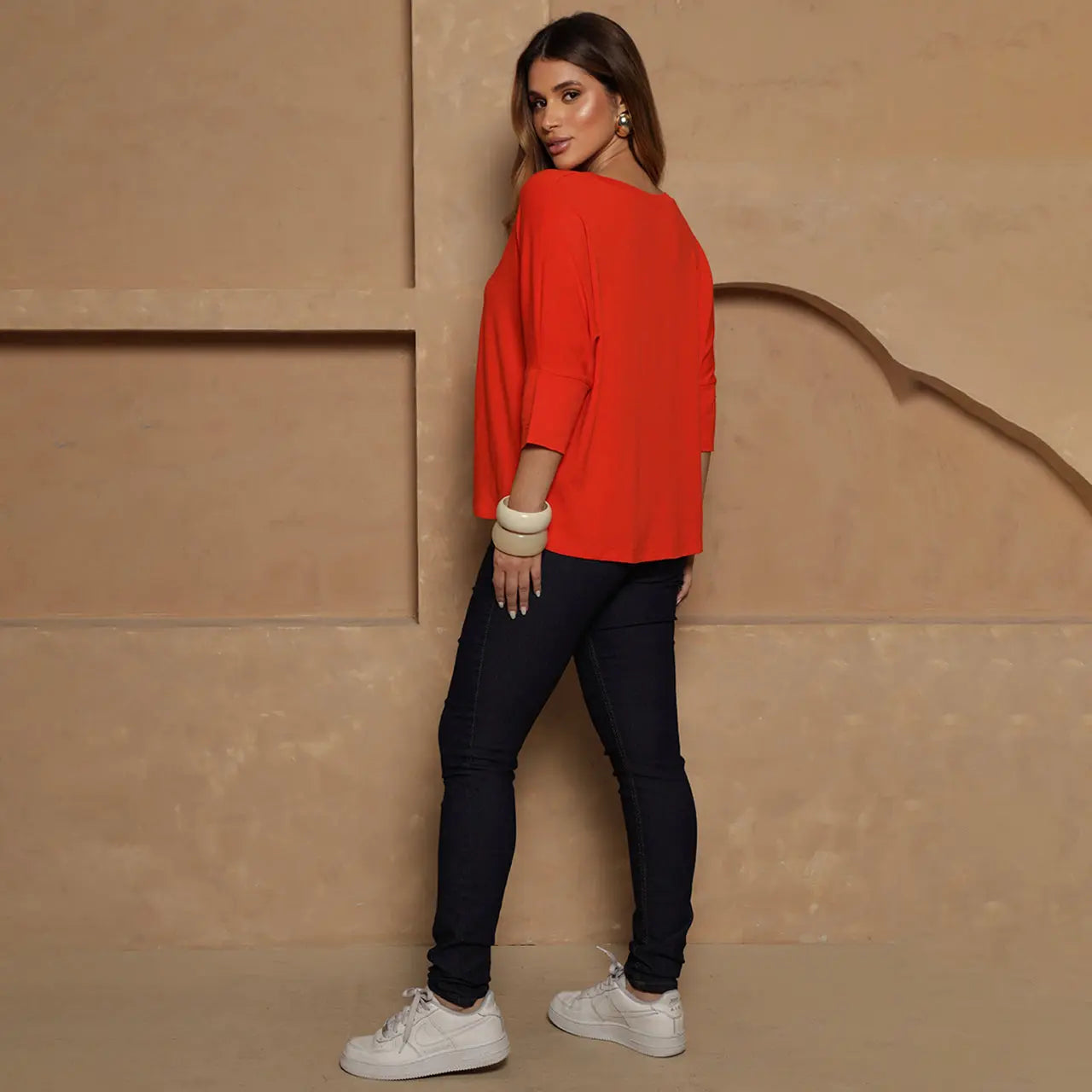 Blusa Amelia BBonnie Feminina Manga 3/4 em Malha Viscolycra Off White
