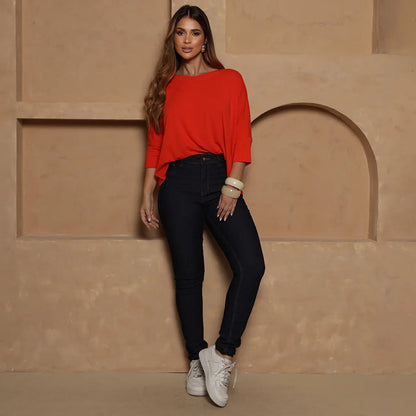 Blusa Amelia BBonnie Feminina Manga 3/4 em Malha Viscolycra Off White