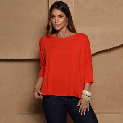 Blusa Amelia BBonnie Feminina Manga 3/4 em Malha Viscolycra Off White