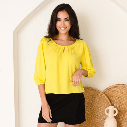 Blusa Manga 7/8 Detalhe na Gola BBonnie Telma Amarela