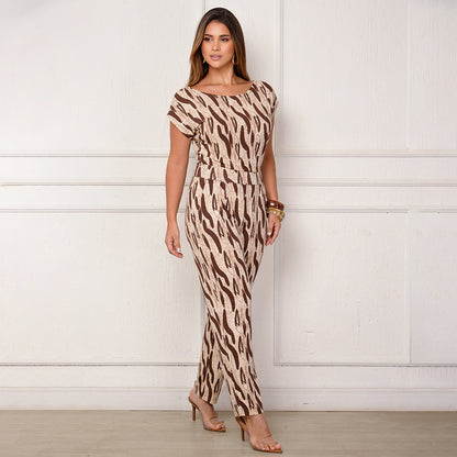 Macacão Longo M/C Decote Canoa  BBonnie Mel Estampados