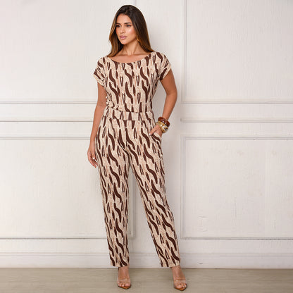 Macacão Longo M/C Decote Canoa  BBonnie Mel Estampados