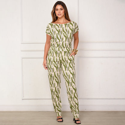 Macacão Longo M/C Decote Canoa  BBonnie Mel Estampados