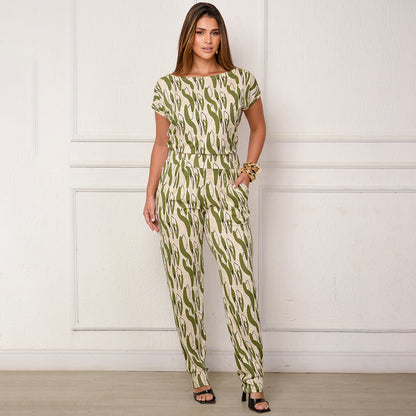 Macacão Longo M/C Decote Canoa  BBonnie Mel Estampados