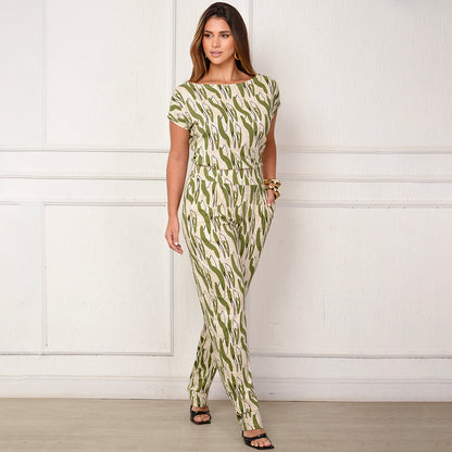 Macacão Longo M/C Decote Canoa  BBonnie Mel Estampados