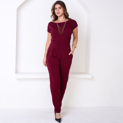 Macacão Longo M/C Decote Canoa  BBonnie Mel